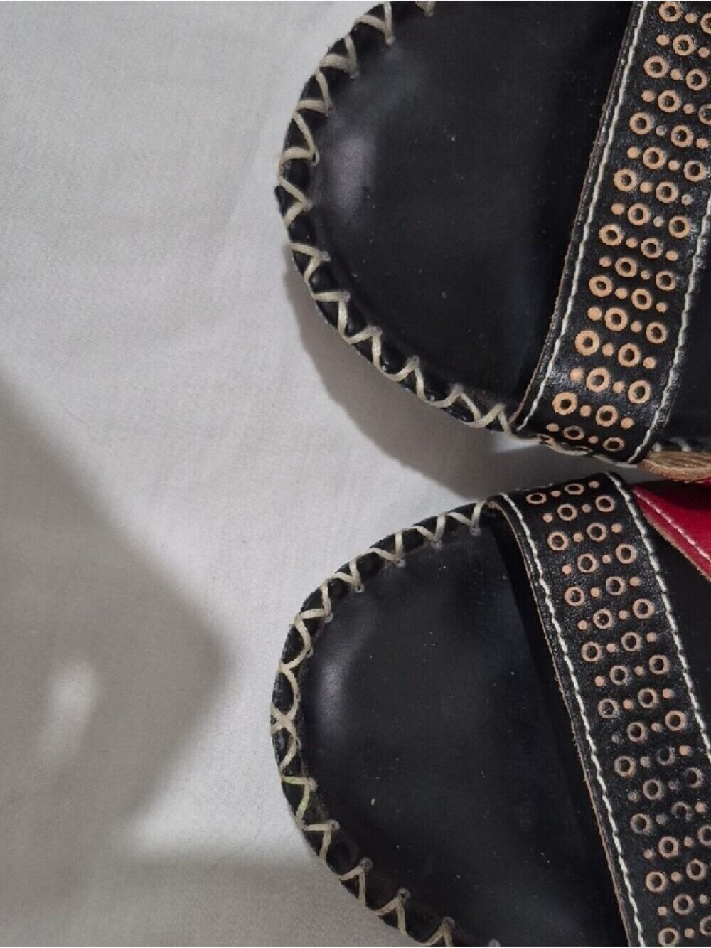 L'artiste Red and Black Stud Accent Leather Slingback Sandals - Picture 7 of 15